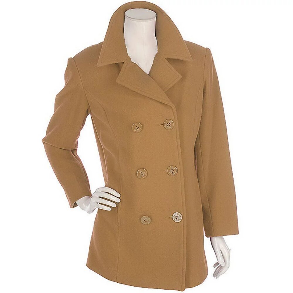 Centigrade Fully Lined Double Breasted Wool Peacoat  Black  14719
